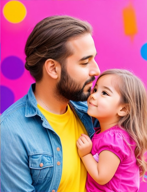 father and daughter colorful background