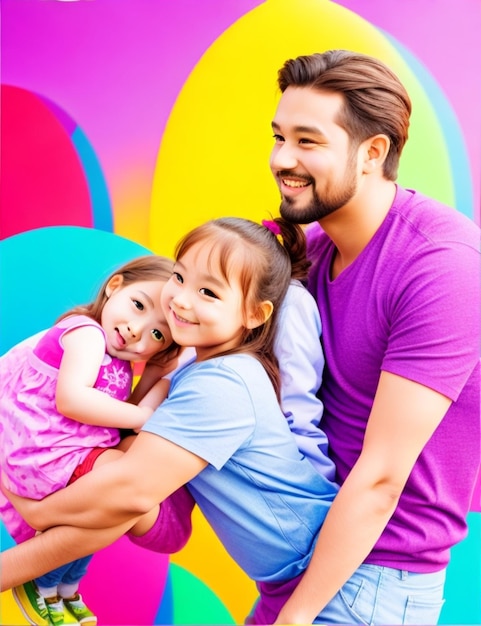 father and daughter colorful background