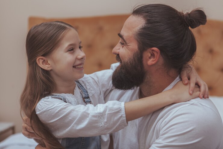Photo father and daughter enjoying cozy day at home