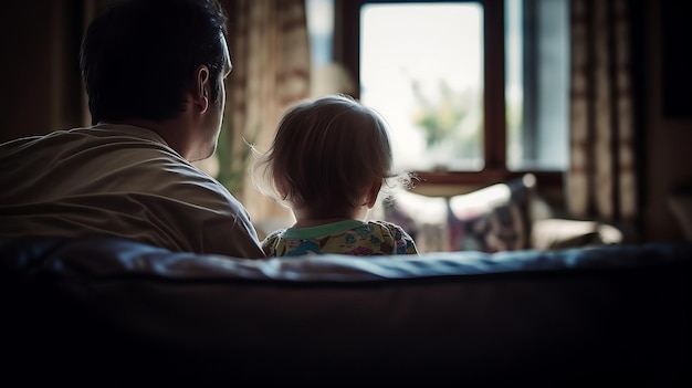 Father and Daughter Enjoying Quality Time at Home Near the Window Generative AI