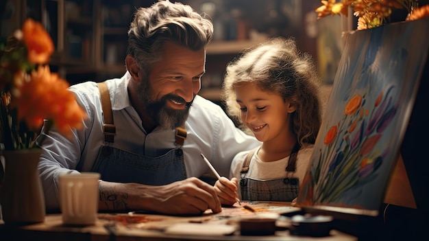 Foto padre e figlia si divertono a tavola per la festa del padre