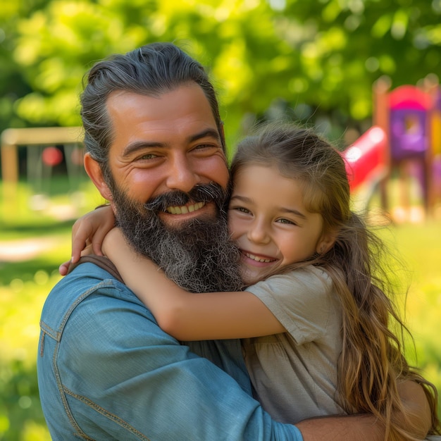 Father and daughter hugging in the park