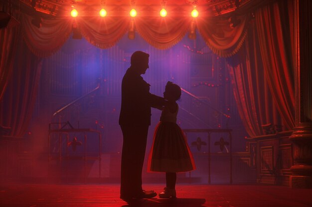 Foto padre e figlia in un teatro musicale
