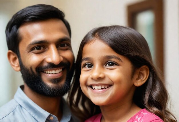 a father and daughter pose for a photo