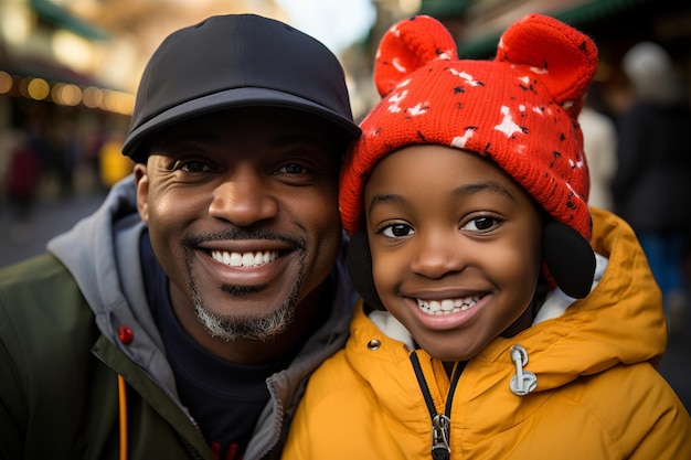 Father and daughter smiling at the camera