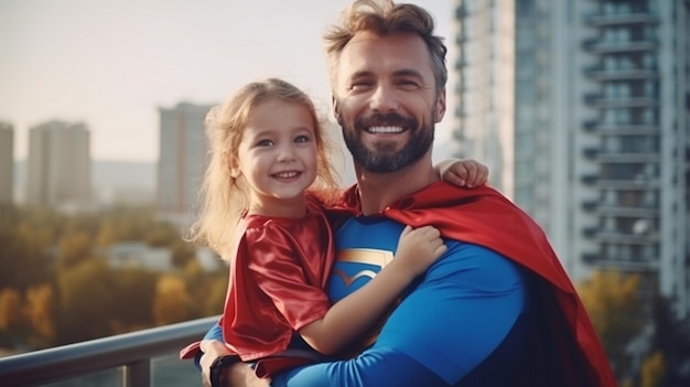a father and daughter stand on a mountain with the words superman on the back Happy fathers day