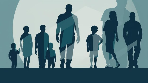 Father Day Contours of a group of children are walking next to dad wallpaper background AI generated