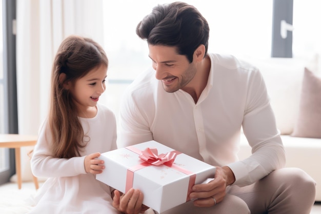 Father day daughter giving a gift to father