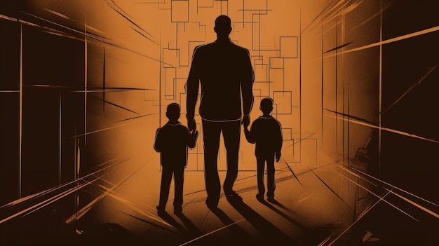 Father Day Graphically contours of a child next to dad wallpaper background AI generated