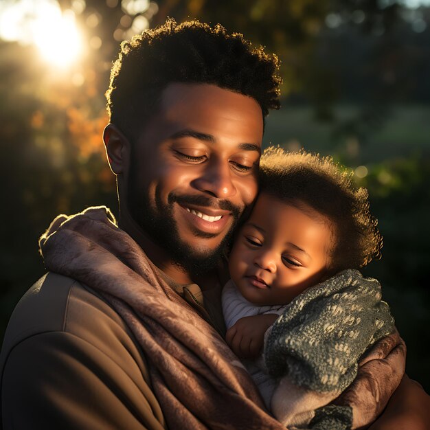 Photo a father gently holding his newborn baby