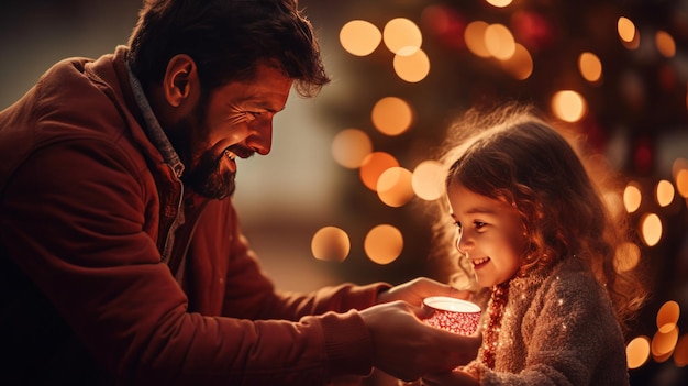 father helping daughter bake cookies in kitchen