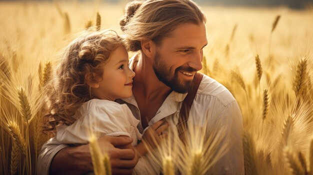 Father and his daughter in barley field