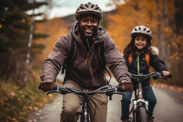 Father And His Kids Enjoying A Bike Ride Generative AI