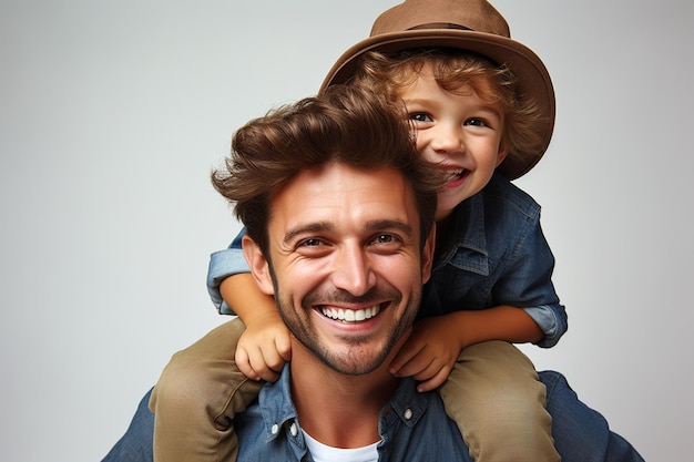 Father Holding Child on Shoulders Both Smiling on Transparent Background AI