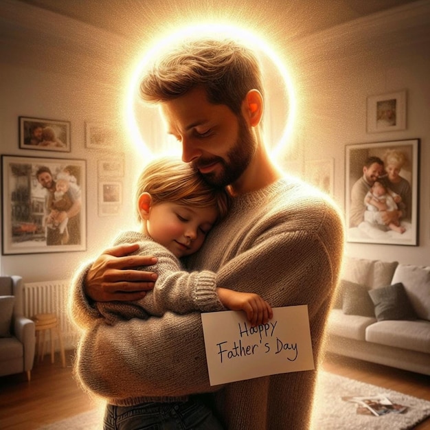 Foto un padre che tiene suo figlio in braccio