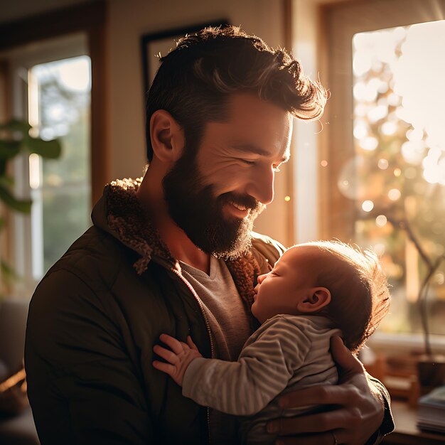 A father holding his newborn baby