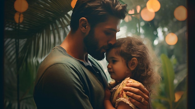 Father hugging his daughter in Father day made with generative ai