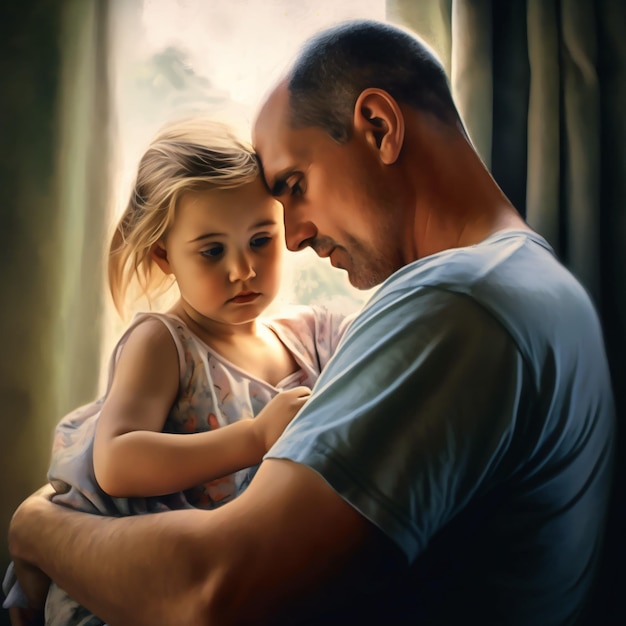 Father hugging his daughter in Father day made with generative ai