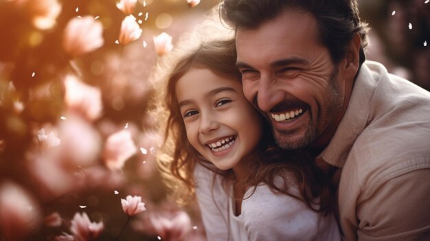 Father hugging his little daughter Fathers day Cute couple of parent and child Portrait