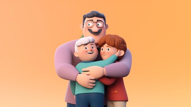 Father hugging his sons 3D render style AI Generated