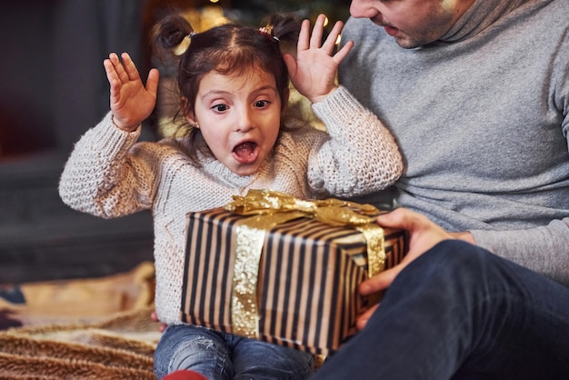 父は彼の若い小さな娘のためにクリスマスの驚きを作ります。