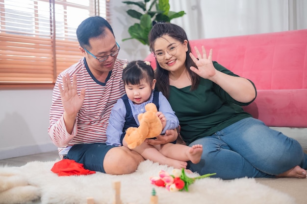 Father mother daughter Happy family with daughters playing at home and weekend for family