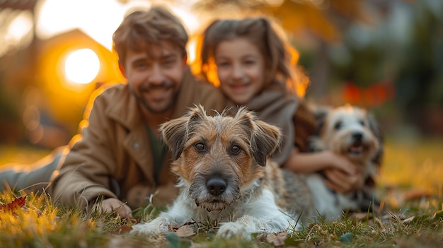 Foto padre e figlio sorridono a pet