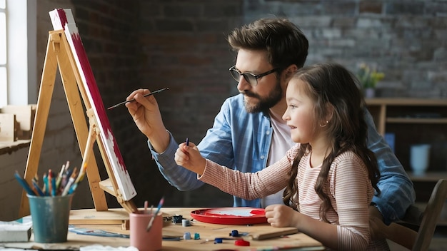 Father painting with daughter on fathers day