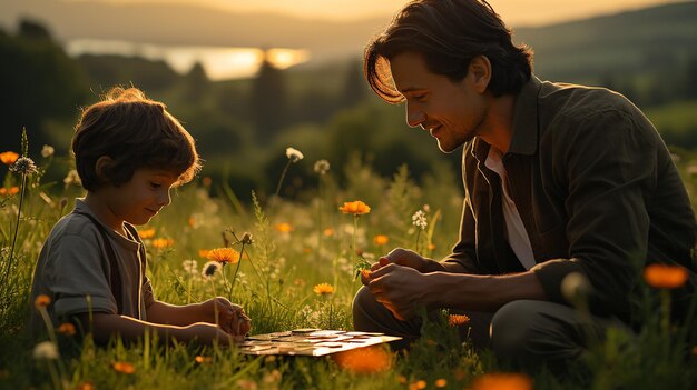 Foto padre che gioca con il bambino in natura foto