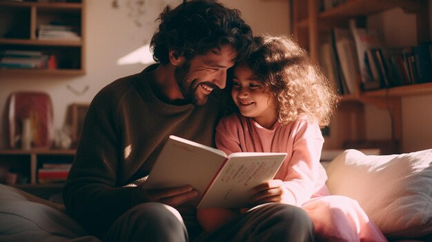 Photo father reading a book for children