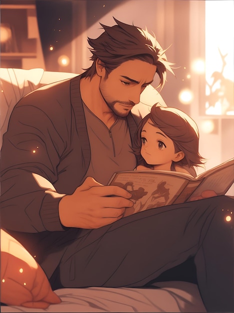 A father reading a book for his daughter