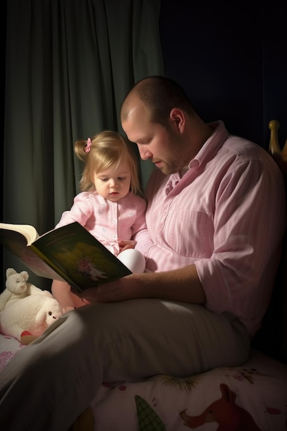 A father reading his baby daughter a bedtime story created with generative ai