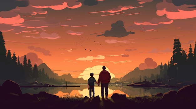 Father's day background illustration at sunset Generative AI