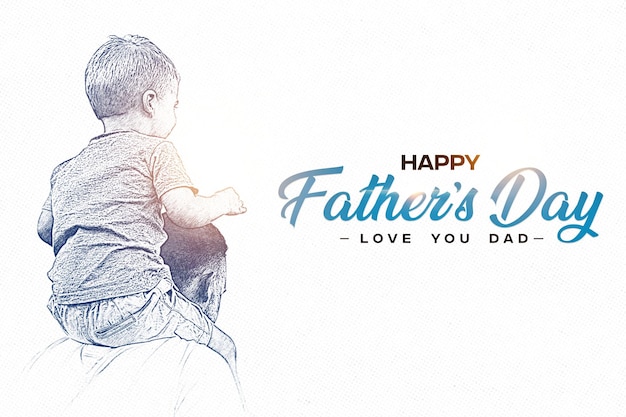 Открытка на день отца с рисунком ребенка и словами "счастливый день отца".