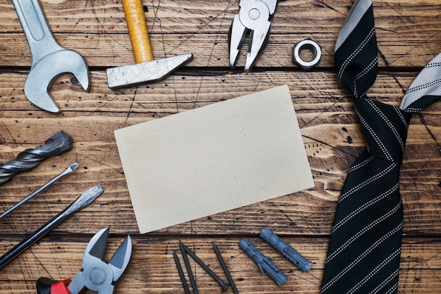 Father's Day Concept. Tie and tools for repair and construction. 