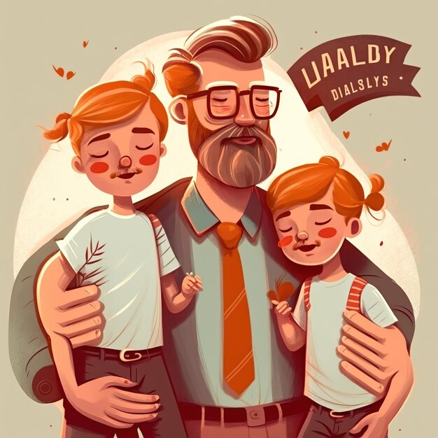 Photo father's day cute boy with dad playing hugging dad and laughs ai generated