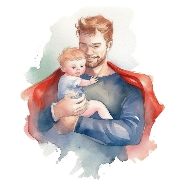Father's day Father with child watercolor Illustration AI GenerativexA