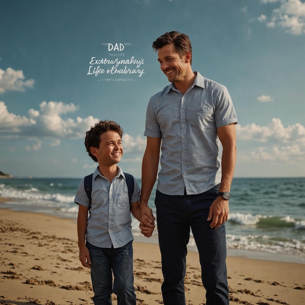 Photo a father and son on the beach with the words dad life on the back