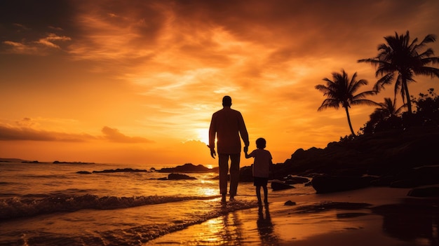 A father and son bonded at sunset on a Bali beach