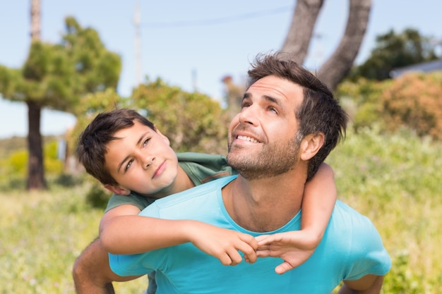 Father and son in the countryside