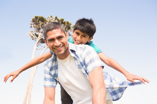 Father and son in the countryside