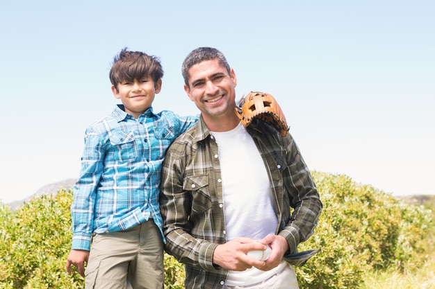 Father and son in the countryside