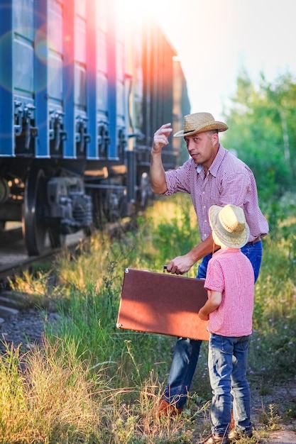 Father and son cowboys concept happiness together