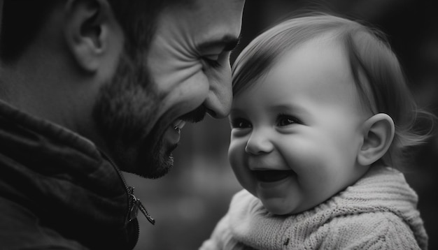 Father and son embrace smiling with love generated by AI