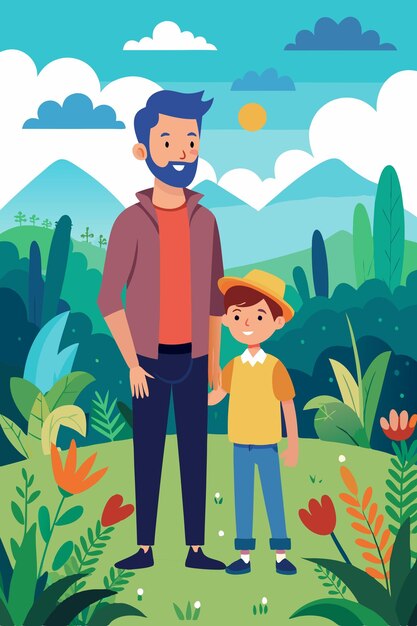 Photo father and son enjoying nature together