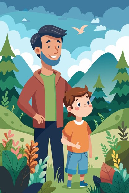 Photo father and son enjoying nature together