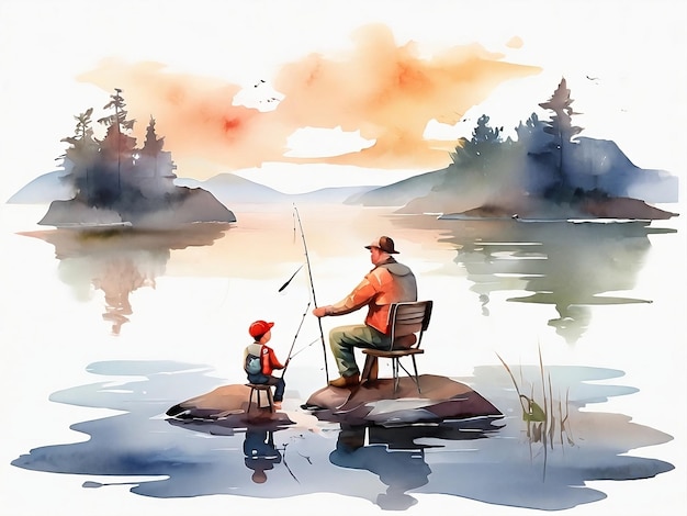 Photo father and son fishing background