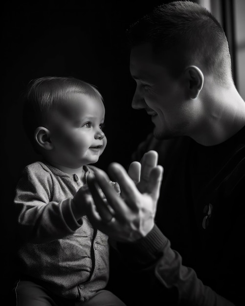 Father and son having a good time close up shot