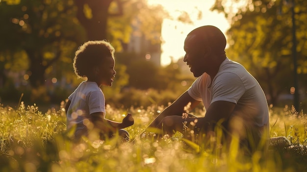 Father and son having a good time in the park