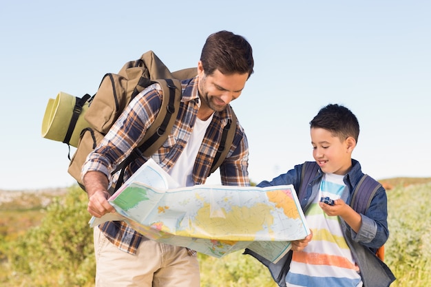 Father and son on a hike together